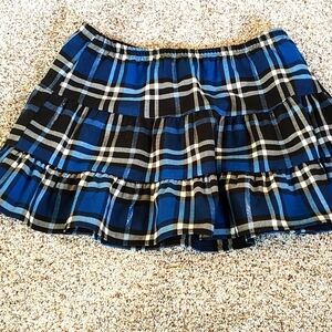 Luna Chic Women's Blue/Black Plaid Ruffle Mini Skirt Size M